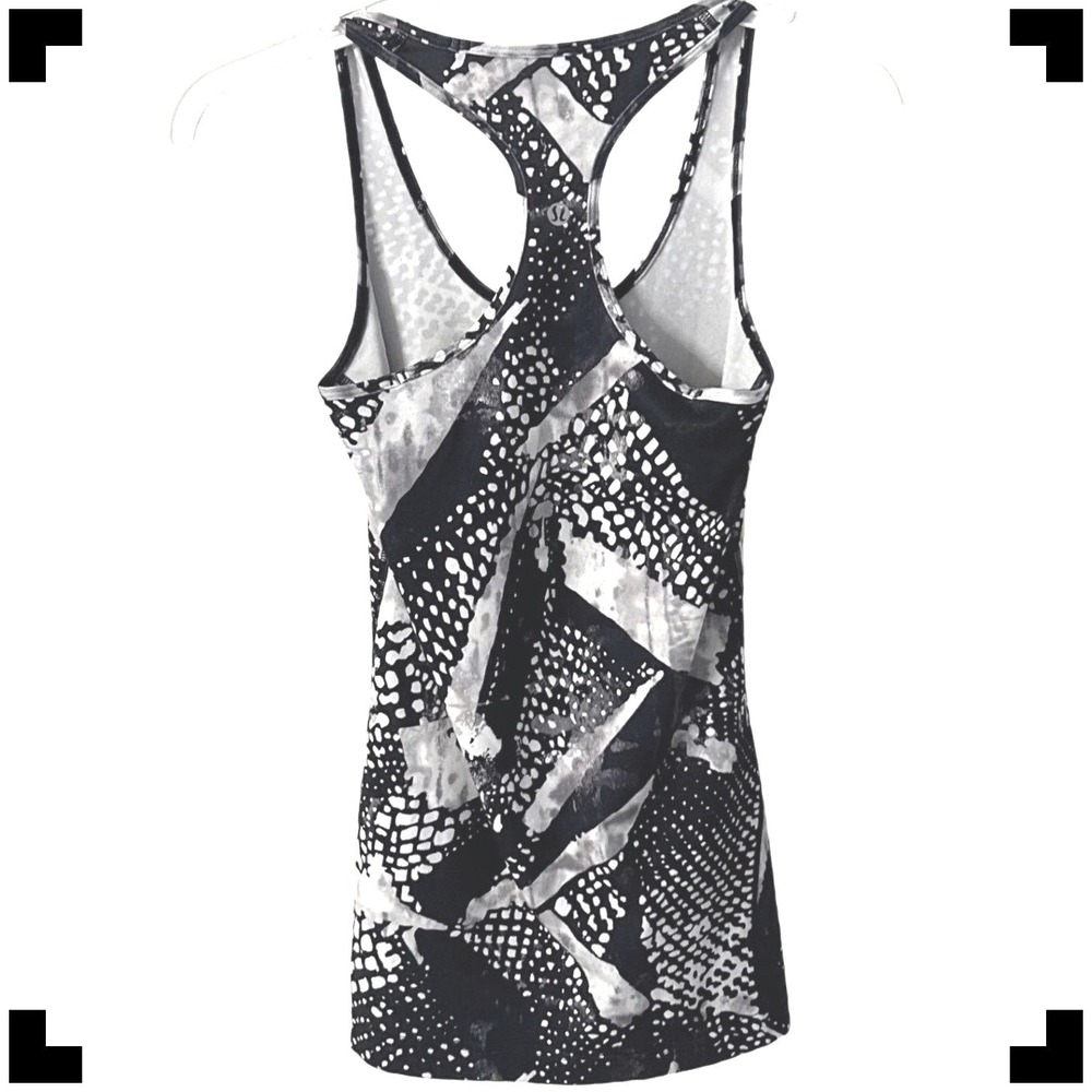 Lululemon Athletic Racerback Tank Top Black White Abstract Print Women's